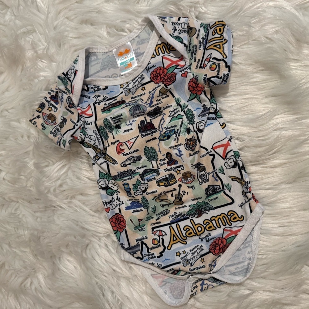Fish Kiss Baby 3-6M Alabama Map Print Bodysuit‎ One Piece Short Sleeve